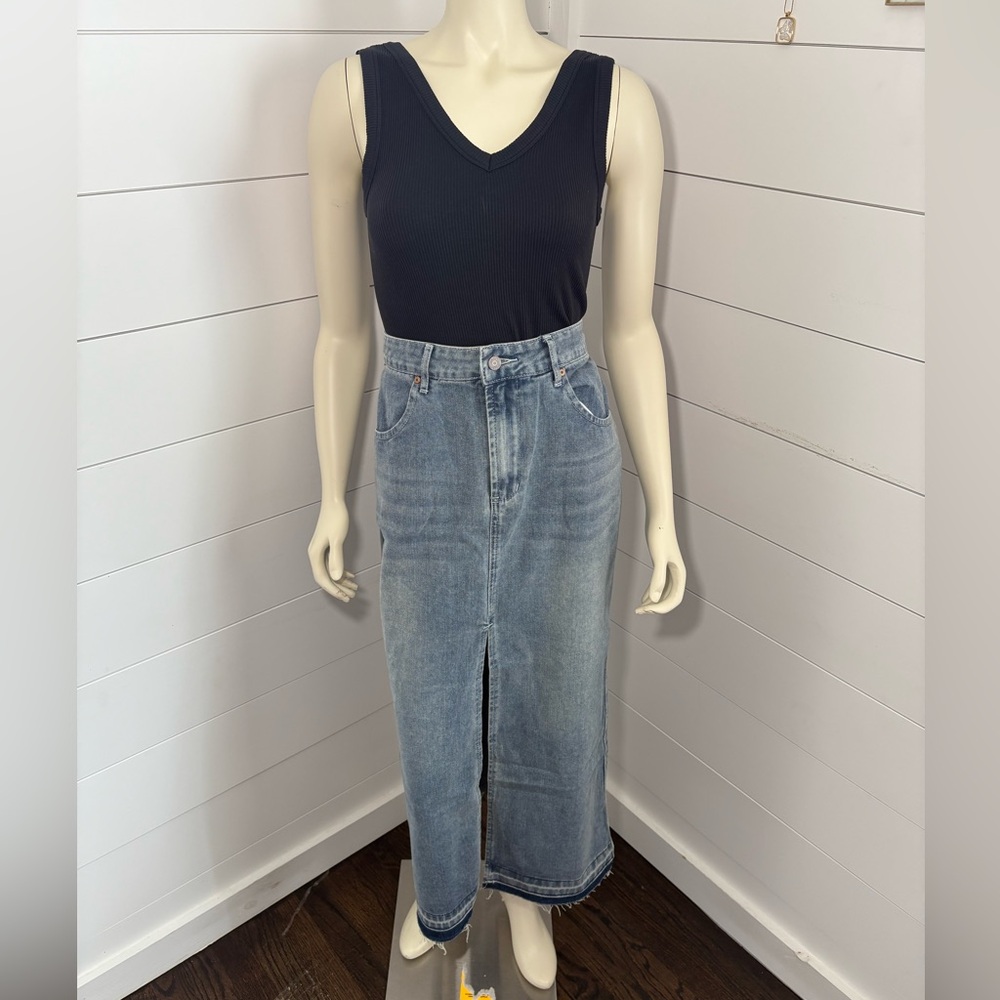 Classic Blue Denim Midi Skirt